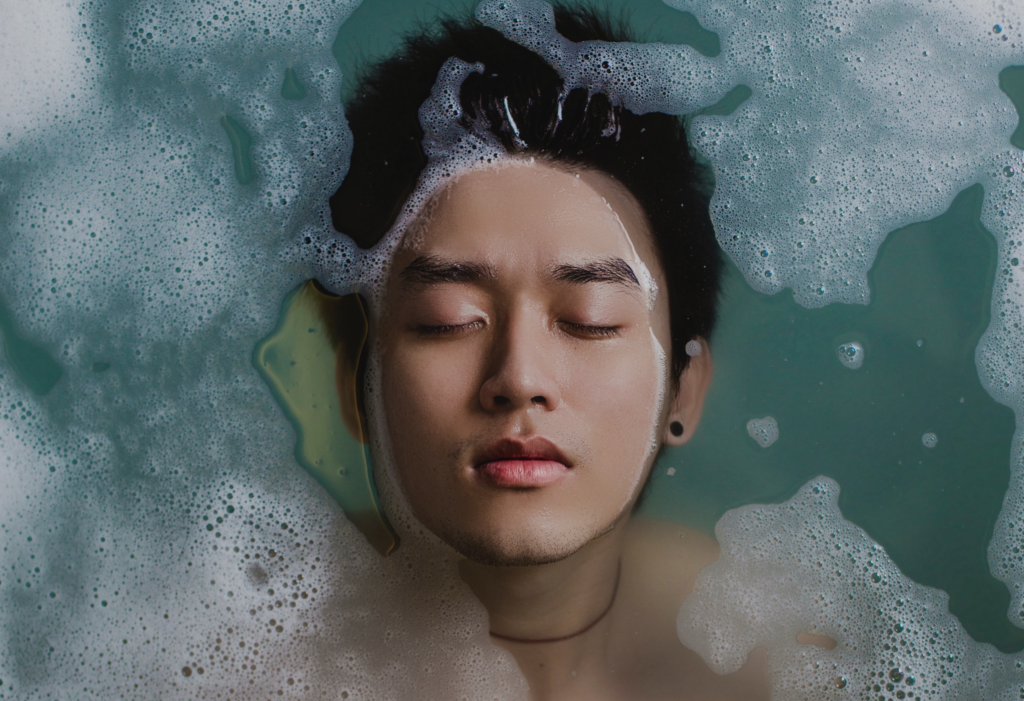 Aesthetic Shot of Person in Soap Bath, Up Close